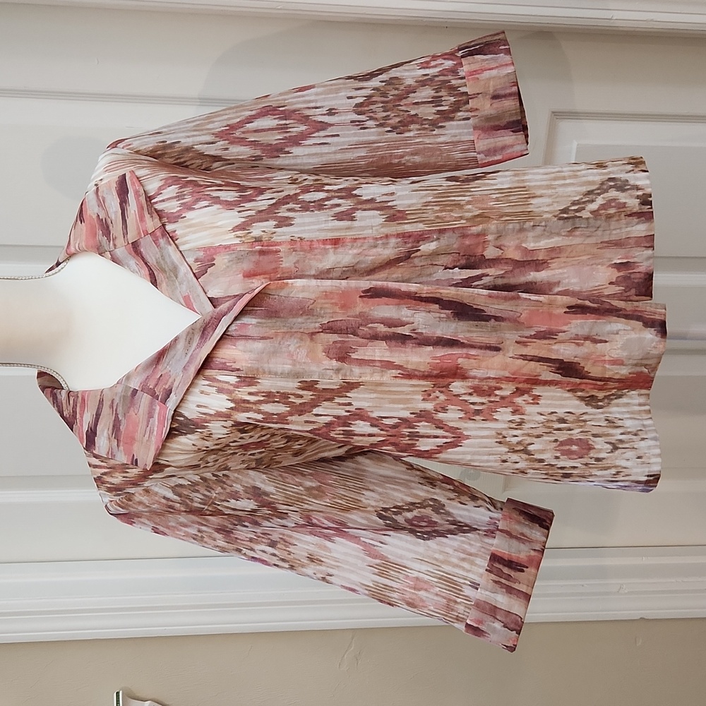 Chico's Women's Open Jacket Pink/Coral/Brown Not lined, thin. Size 2=14
